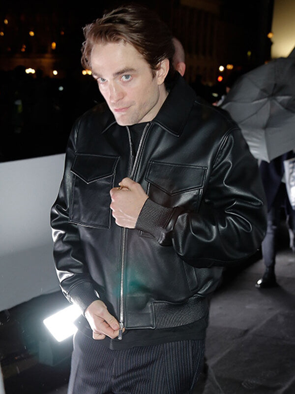 2020 Paris Fashion Show Robert Pattinson Black Leather Jacket