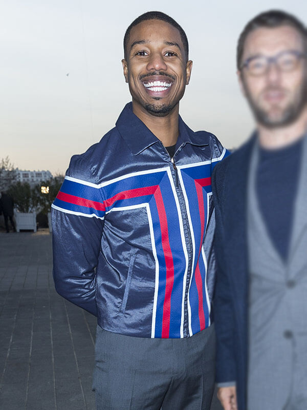 Michael B. Jordan Paris Fashion Show Blue Satin Jacket