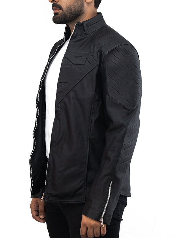Mens Black Superman Quilted Leather Jacket