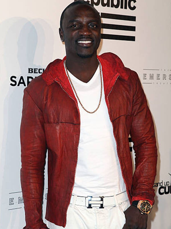 Akon Post Grammy Party 2013 Red Leather Jacket