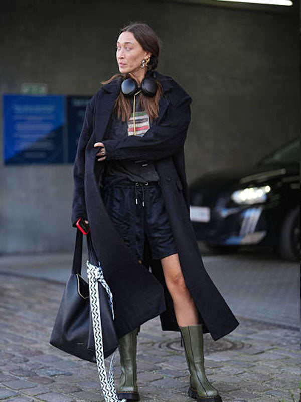Alana Hadid Street Style Black Cotton Coat