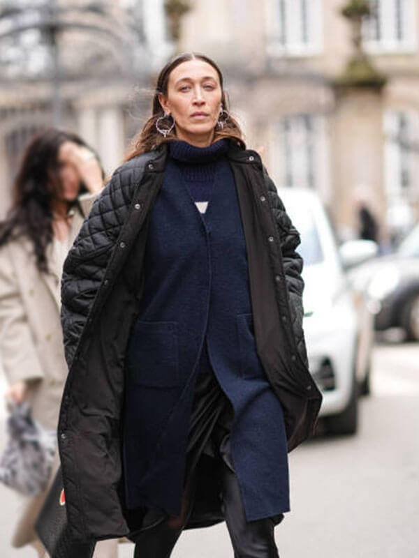 Alana Hadid Street Style Black Puffer Coat