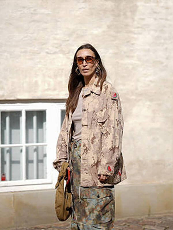 Alana Hadid Street Style Green Camo Jacket
