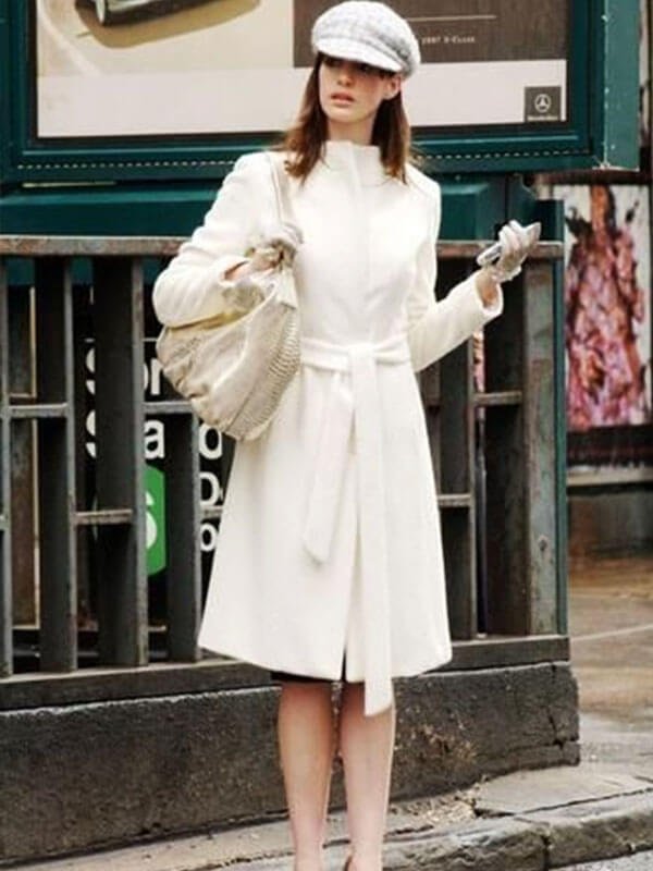 Anne Hathaway The Devi Wears Prada 2006 White Wool Coat