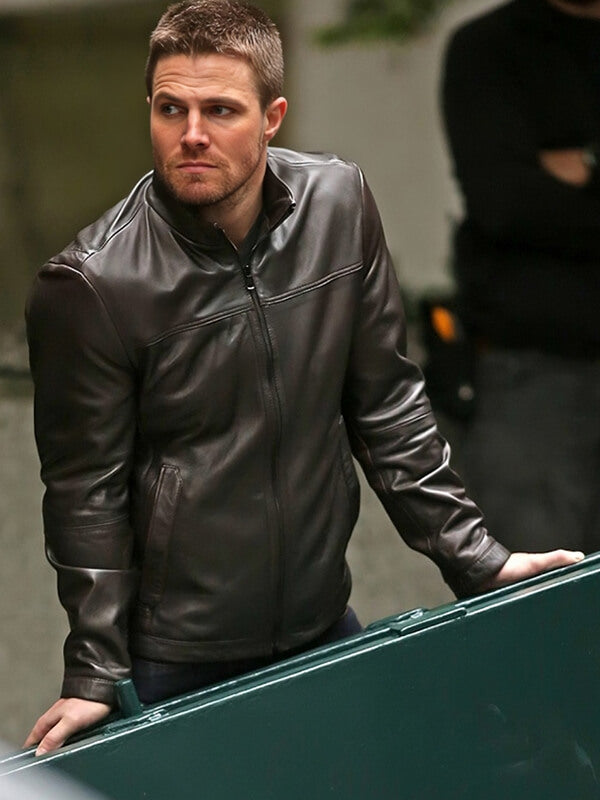 Arrow 2012 Season 6 Stephen Amell Dark Night Leather Jacket