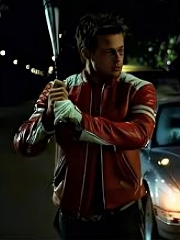 Brad Pitt The Fight Club White Striped Leatheer Jacket
