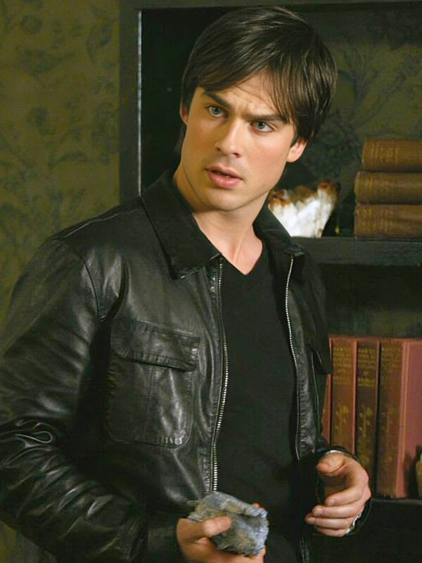 Damon Salvatore Black Leather Jacket