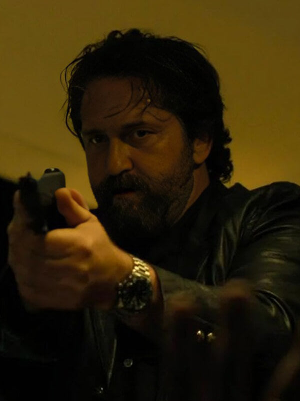Den Of Thieves 2025 Gerard Butler Black Leather Blazer