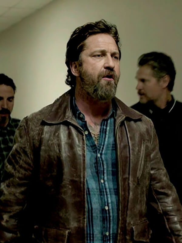 Den Of Thieves Gerard Butler Brown waxed Leather Jacket