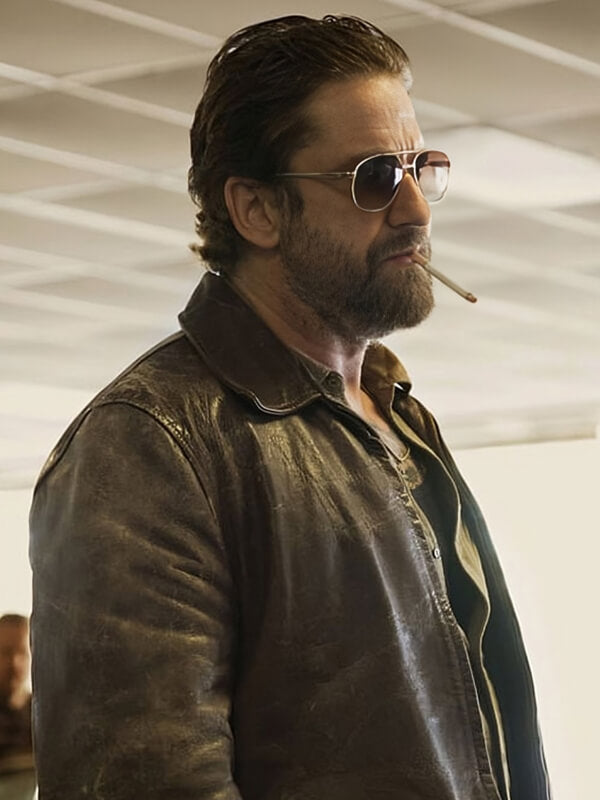 Den Of Thieves Gerard Butler Brown waxed Leather Jacket