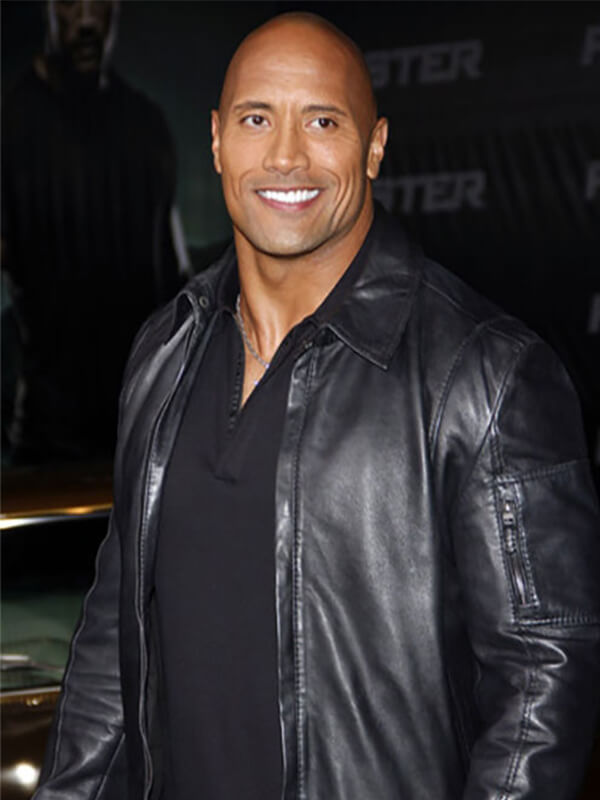 Dwayne Johnson Black Leather Jacket