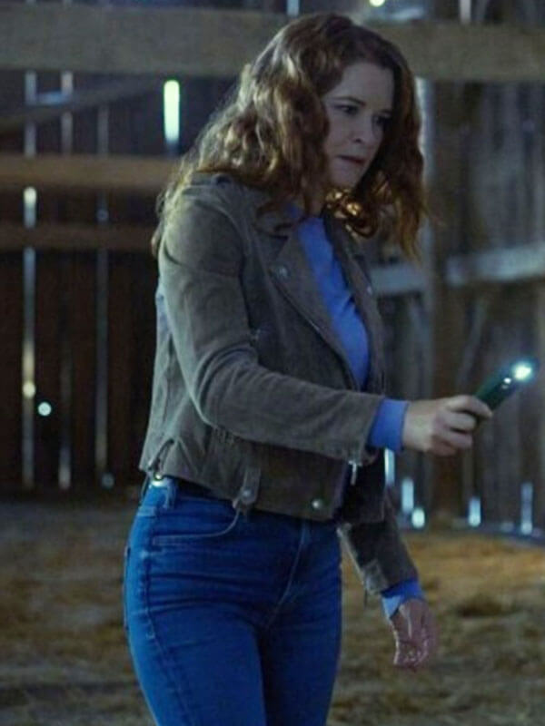 Emily Lane Mistletoe Murders Brown Suede Moto Jacket