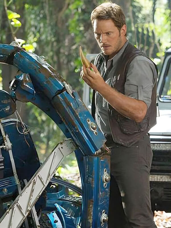 Jurassic World 2015 Chris Pratt Brown Leather Vest