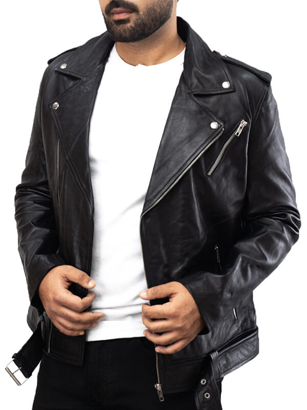 Mens Biker Black Leather Jacket