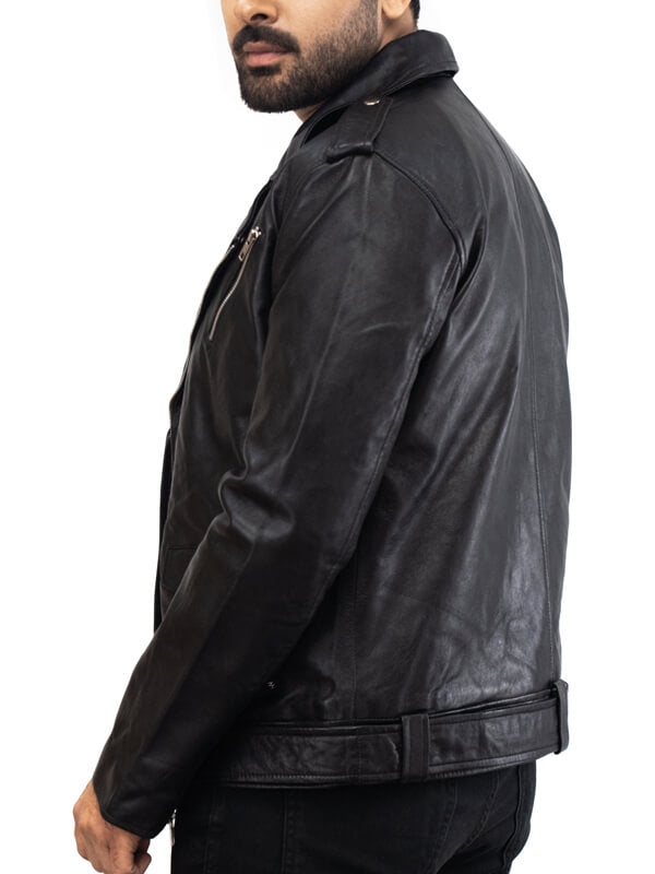 Mens Biker Black Leather Jacket