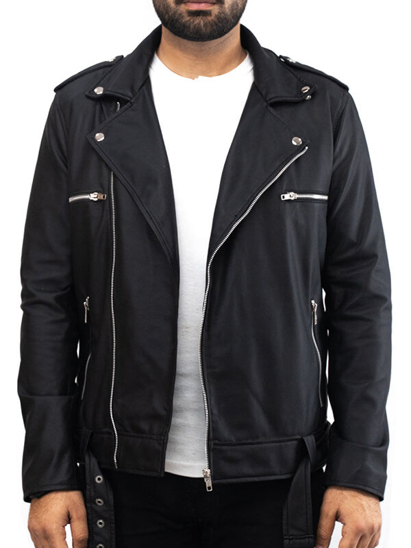 Mens Biker Black Leather Jacket