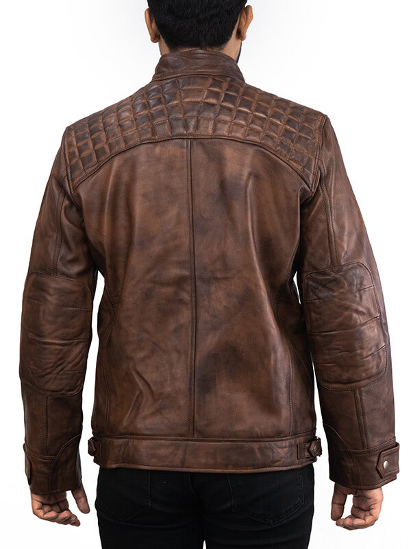 Mens Biker Brown Quilted Leather Jacket