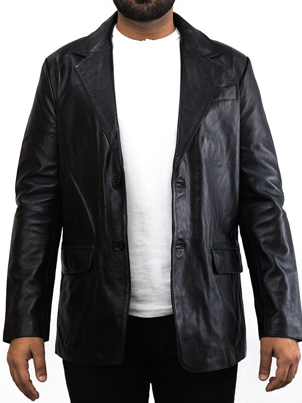 Mens Black Biker Blazer Geniune Leather