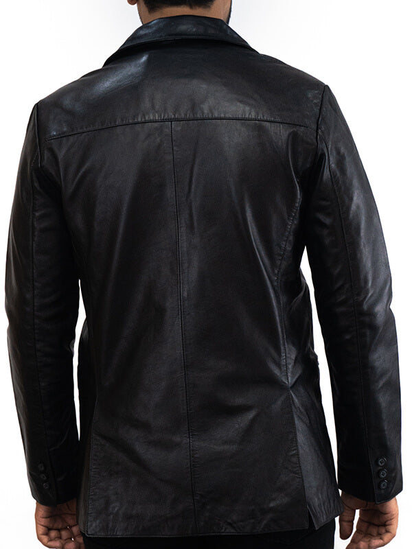 Mens Black Biker Blazer Geniune Leather
