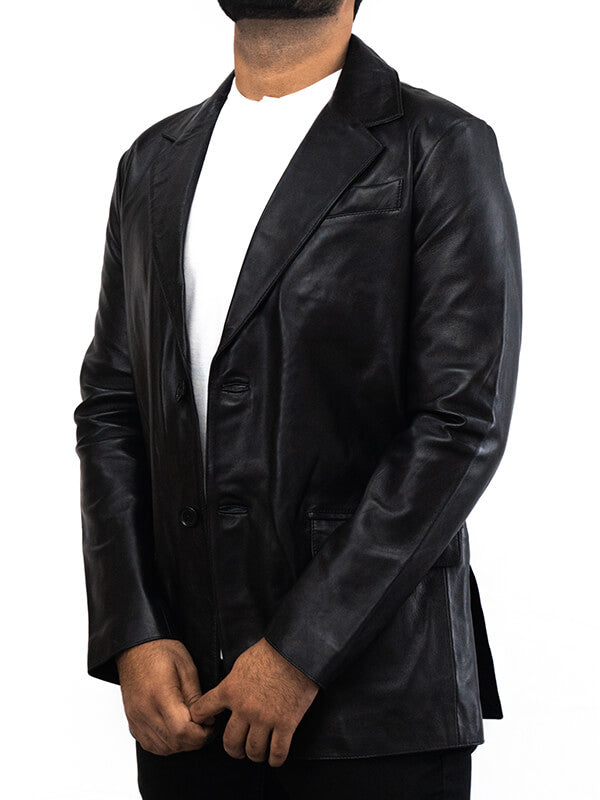 Mens Black Biker Blazer Geniune Leather