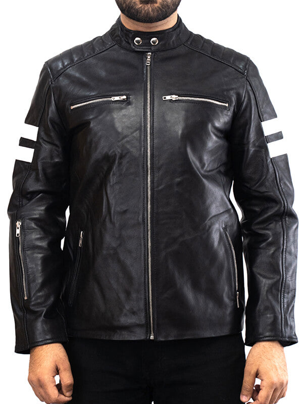 Mens Black Biker Lambskin Leather Jacket