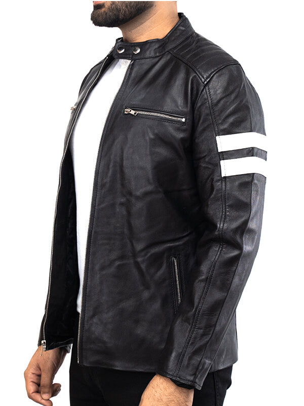 Mens Black Biker Lambskin Leather Jacket