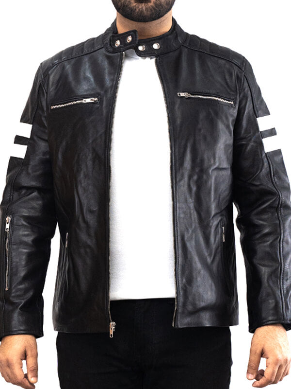 Mens Black Biker Lambskin Leather Jacket
