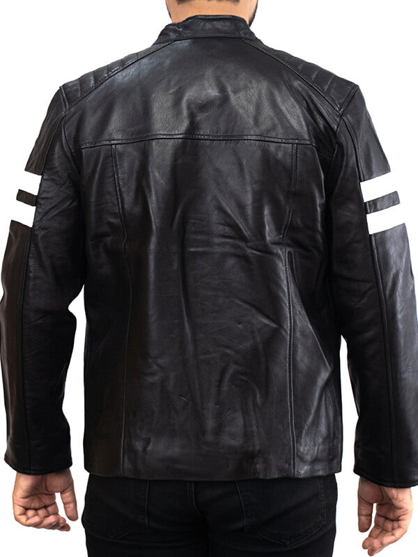 Mens Black Biker Lambskin Leather Jacket