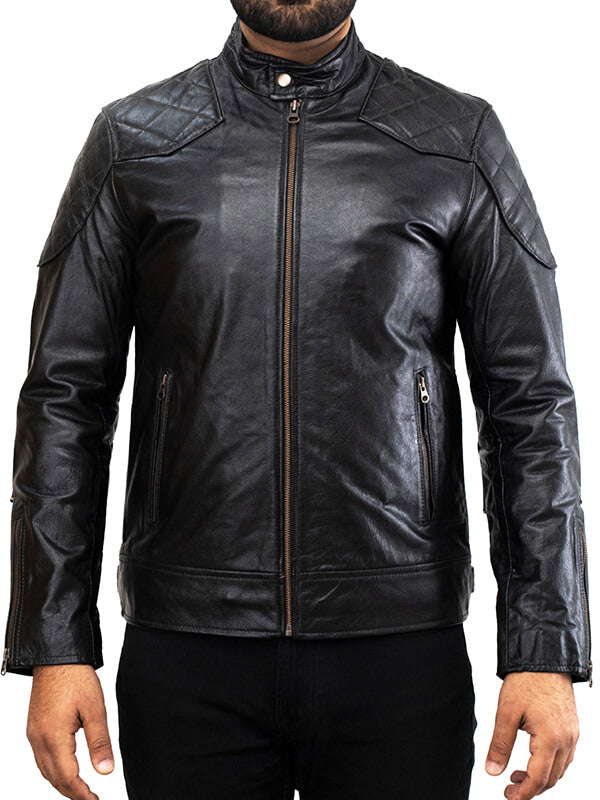 Mens Black Biker Leather Jacket
