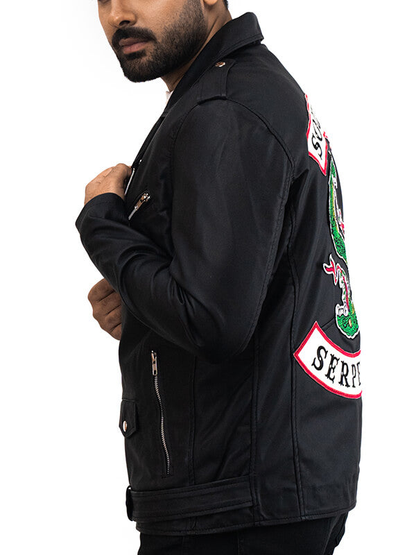 Mens Black Biker South Side Serpents Snake logo Leather Jacket