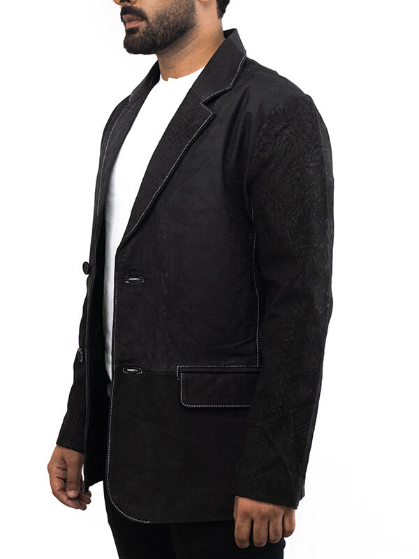 mens Black Biker Vintage Leather Blazer
