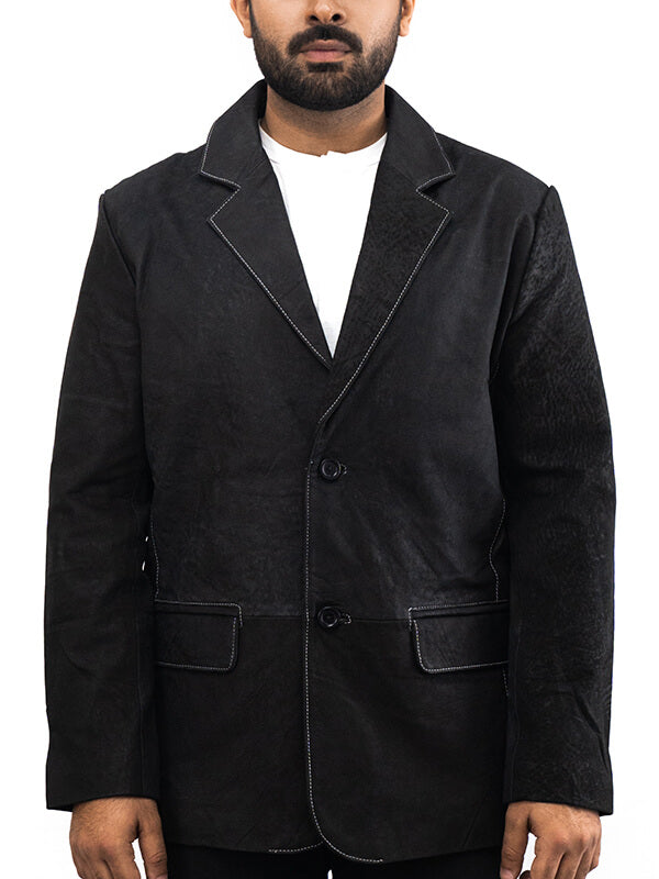 mens Black Biker Vintage Leather Blazer