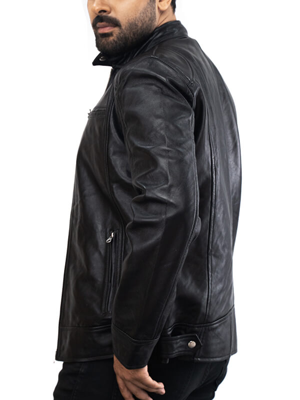 Mens Black Cafe Racer Leather Jacket