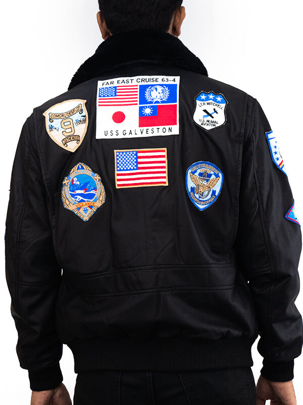 Mens Black Cotton Bomber Leather Jacket