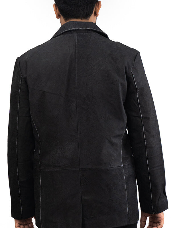 mens Black Vintage Leather Blazer