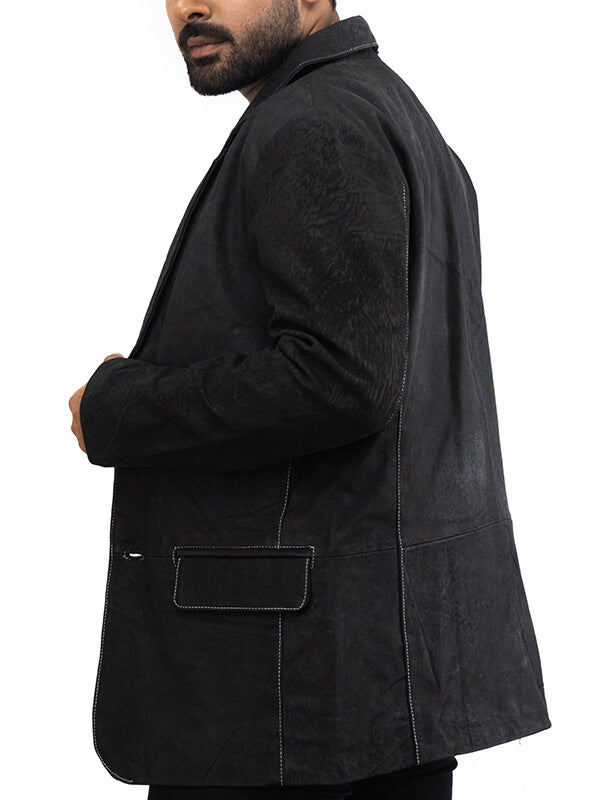 mens Black Vintage Leather Blazer