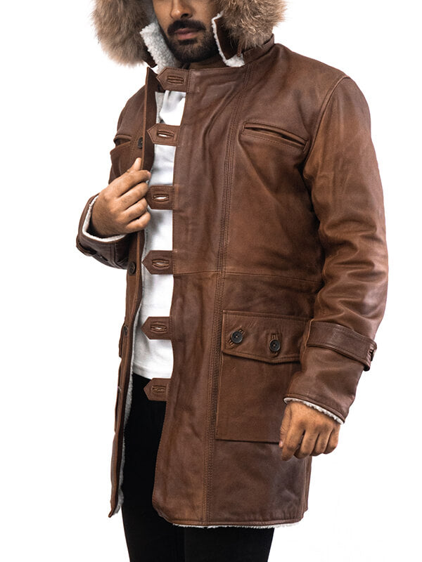 Mens Brown Batman The Dark Knight Rises Bane Leather Coat