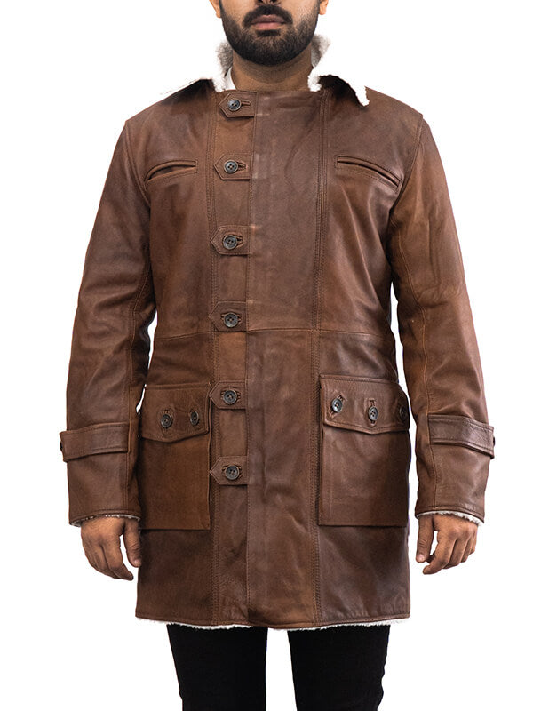 Mens Brown Batman The Dark Knight Rises Bane Leather Coat