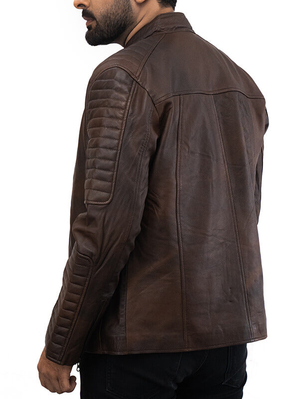 Mens Brown Biker Quilted Leather jacket