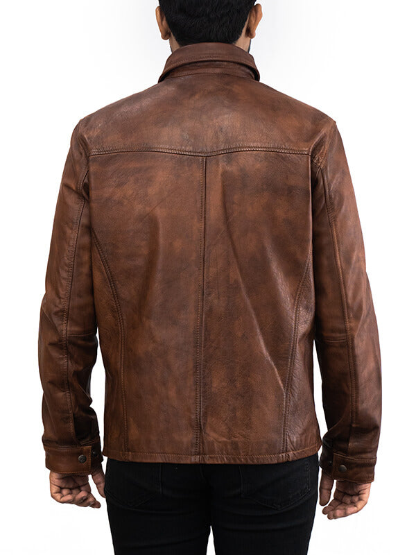 Mens Brown BIker Vintage Leather Jacket