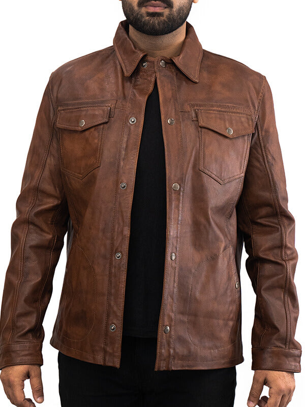 Mens Brown BIker Vintage Leather Jacket