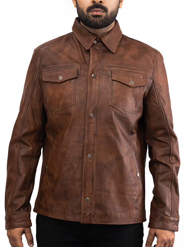Mens Brown BIker Vintage Leather Jacket