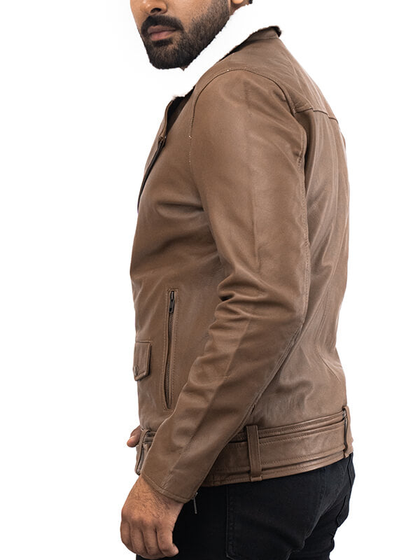 Mens Brown Brown Leather Waxed Jacket