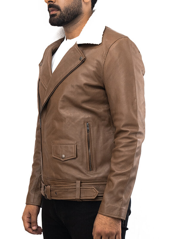 Mens Brown Brown Leather Waxed Jacket