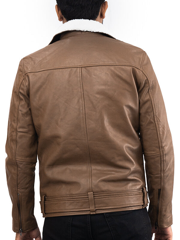 Mens Brown Brown Leather Waxed Jacket