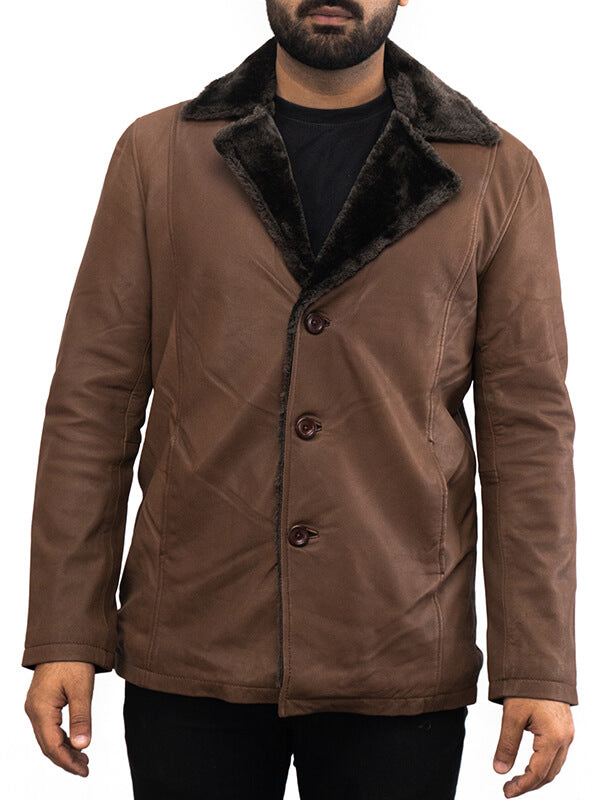Mens Brown Coat Style Leather Jacket