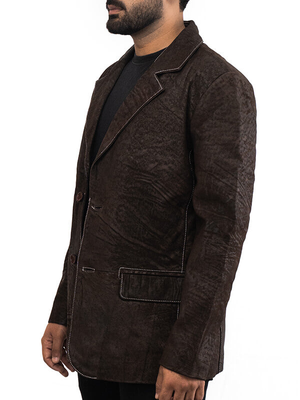 Mens Brown Leather Blazer Coat