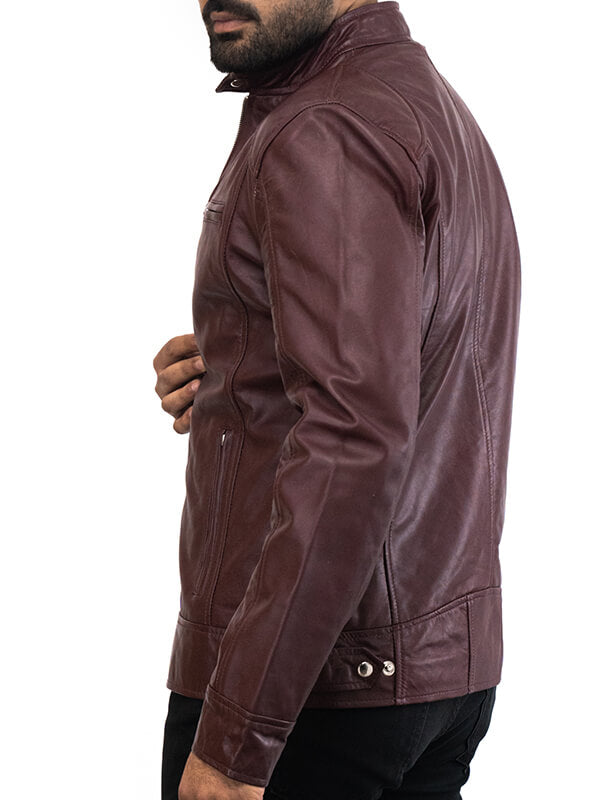 Mens Brown Quilted Geniune Lambskin Leather Jacket