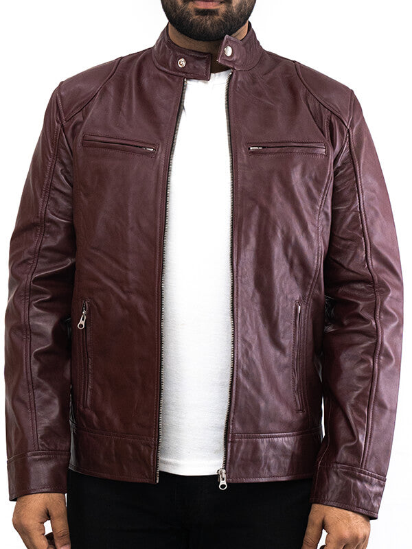Mens Brown Quilted Geniune Lambskin Leather Jacket