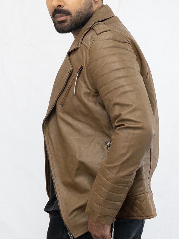 Mens Brown Quilted Lambskin Leather Jacket